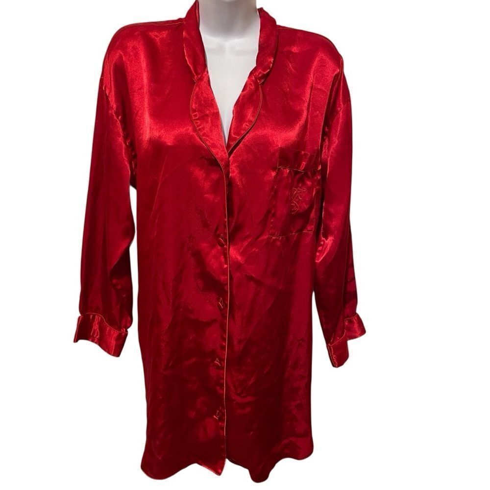 Vintage Victoria's Secret Gold Label
Red Satin Long Sleeves Sleep Shirt Pajama S